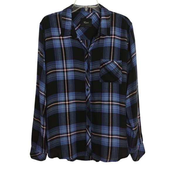 Rails Hunter Plaid Shirt Women's Size Large Midnight Blue Pink Soft Cozy Flannel - Picture 2 of 9